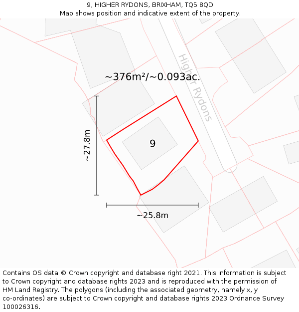 9, HIGHER RYDONS, BRIXHAM, TQ5 8QD: Plot and title map