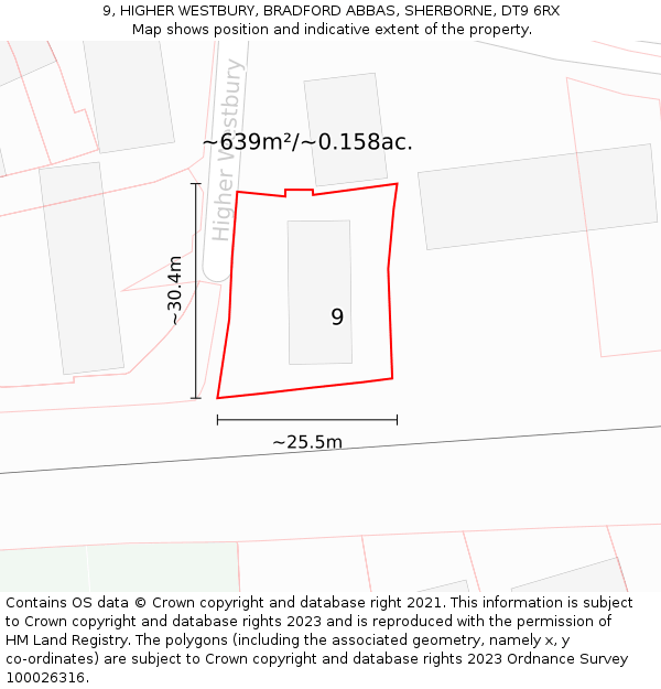 9, HIGHER WESTBURY, BRADFORD ABBAS, SHERBORNE, DT9 6RX: Plot and title map