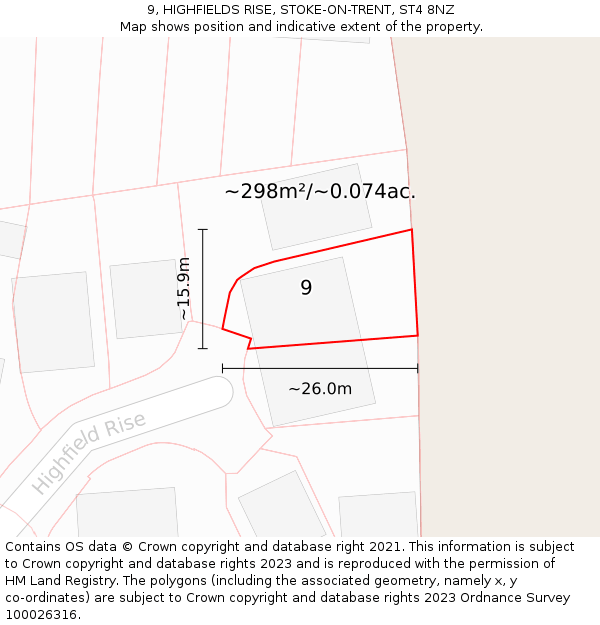 9, HIGHFIELDS RISE, STOKE-ON-TRENT, ST4 8NZ: Plot and title map