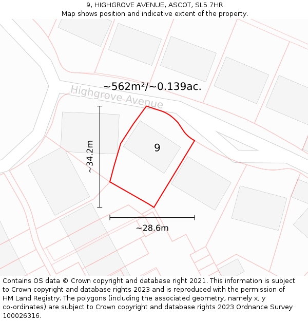 9, HIGHGROVE AVENUE, ASCOT, SL5 7HR: Plot and title map