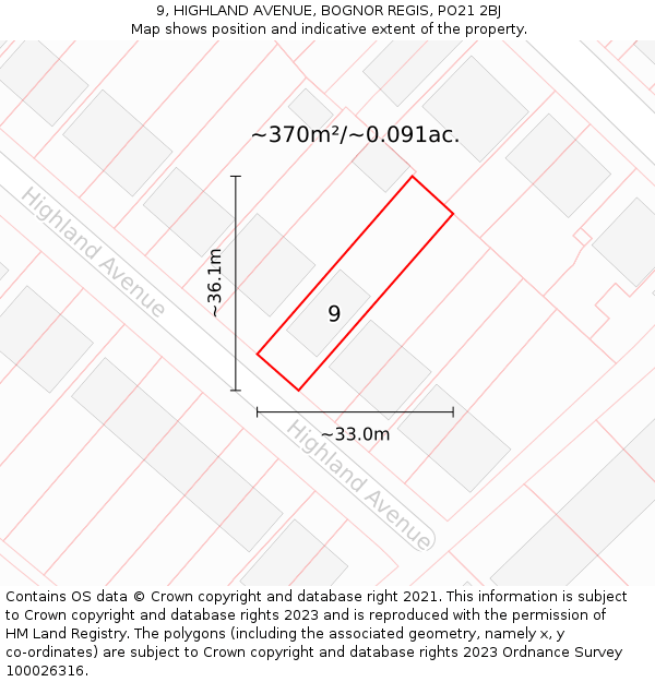 9, HIGHLAND AVENUE, BOGNOR REGIS, PO21 2BJ: Plot and title map