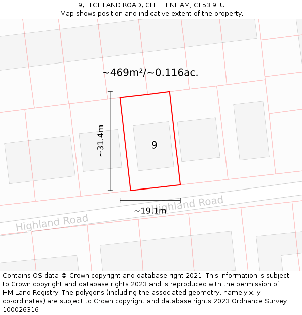 9, HIGHLAND ROAD, CHELTENHAM, GL53 9LU: Plot and title map