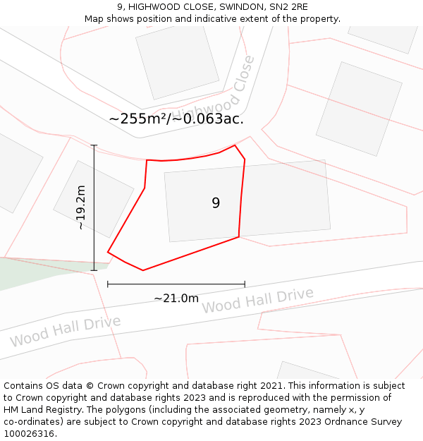 9, HIGHWOOD CLOSE, SWINDON, SN2 2RE: Plot and title map