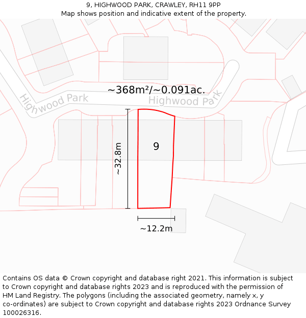 9, HIGHWOOD PARK, CRAWLEY, RH11 9PP: Plot and title map