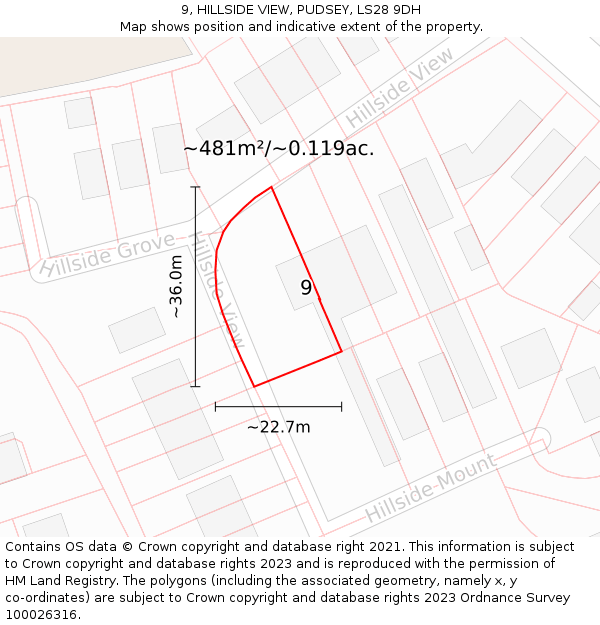 9, HILLSIDE VIEW, PUDSEY, LS28 9DH: Plot and title map