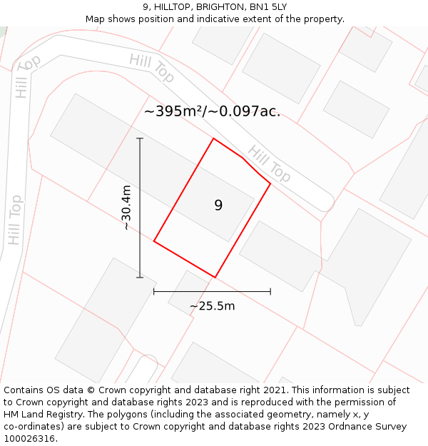 9, HILLTOP, BRIGHTON, BN1 5LY: Plot and title map