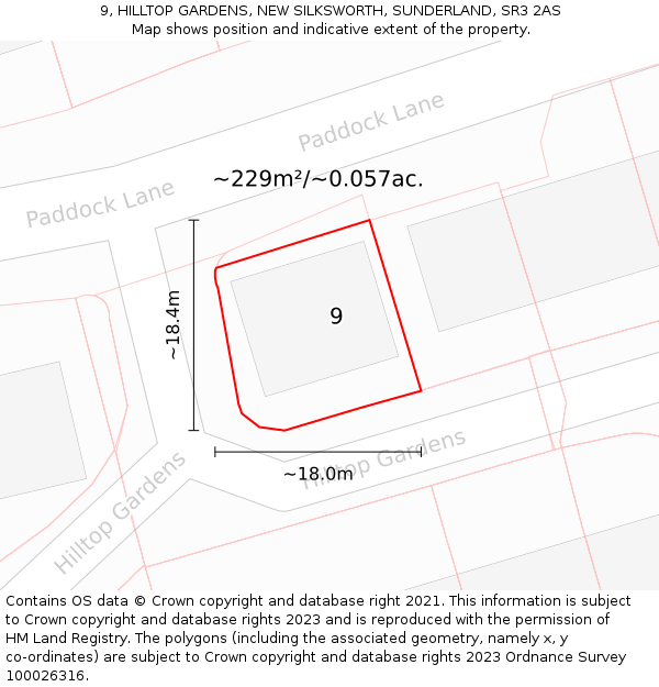 9, HILLTOP GARDENS, NEW SILKSWORTH, SUNDERLAND, SR3 2AS: Plot and title map