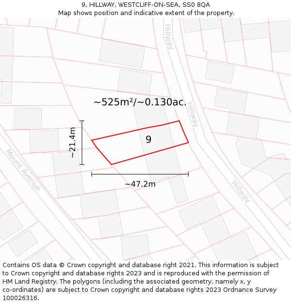 9, HILLWAY, WESTCLIFF-ON-SEA, SS0 8QA: Plot and title map