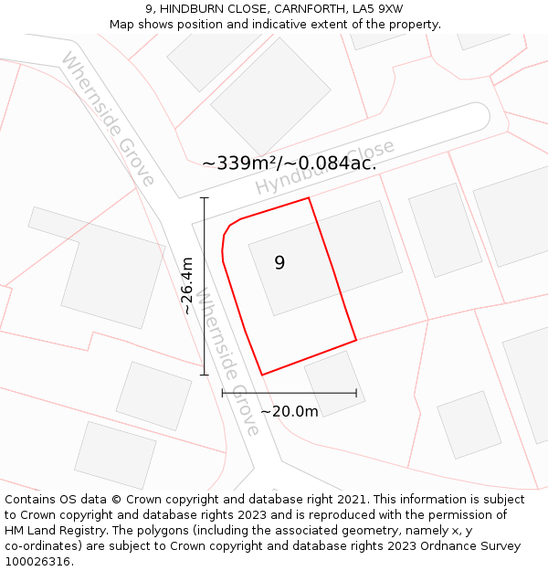 9, HINDBURN CLOSE, CARNFORTH, LA5 9XW: Plot and title map