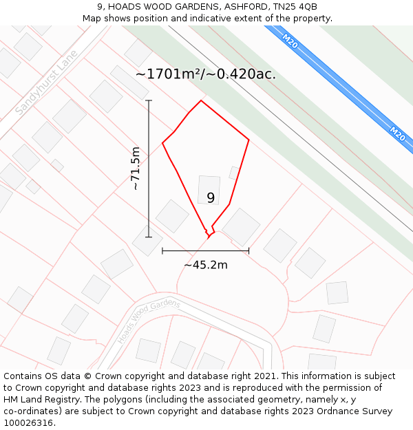 9, HOADS WOOD GARDENS, ASHFORD, TN25 4QB: Plot and title map