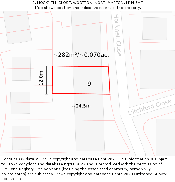 9, HOCKNELL CLOSE, WOOTTON, NORTHAMPTON, NN4 6AZ: Plot and title map