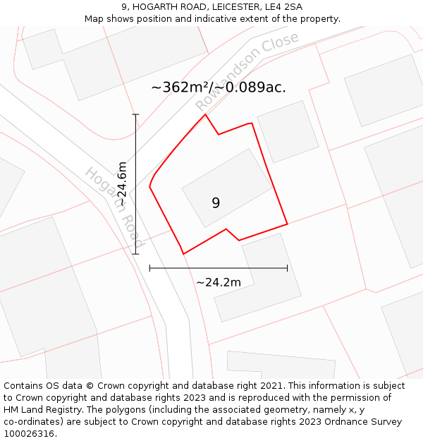 9, HOGARTH ROAD, LEICESTER, LE4 2SA: Plot and title map