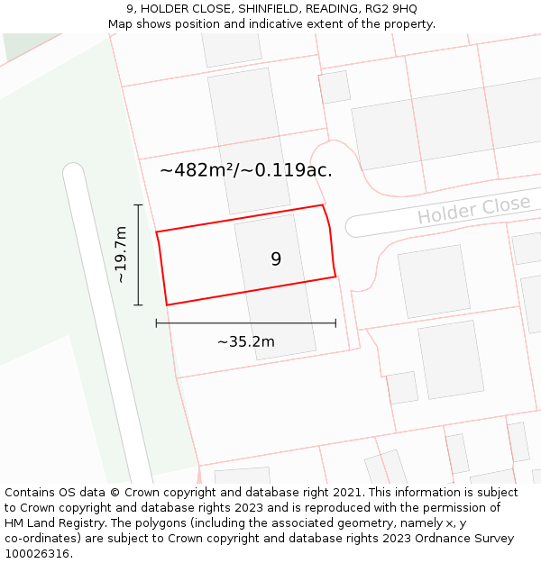 9, HOLDER CLOSE, SHINFIELD, READING, RG2 9HQ: Plot and title map