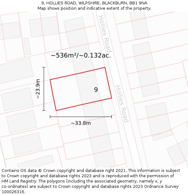 9, HOLLIES ROAD, WILPSHIRE, BLACKBURN, BB1 9NA: Plot and title map