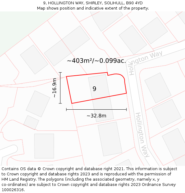 9, HOLLINGTON WAY, SHIRLEY, SOLIHULL, B90 4YD: Plot and title map