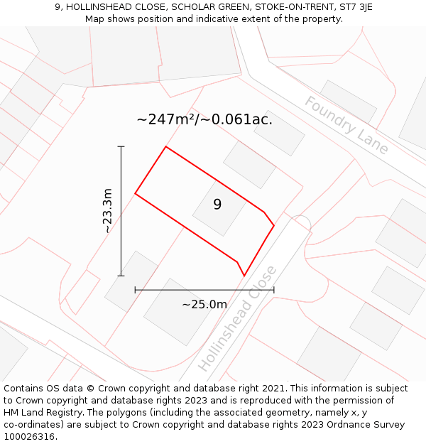 9, HOLLINSHEAD CLOSE, SCHOLAR GREEN, STOKE-ON-TRENT, ST7 3JE: Plot and title map