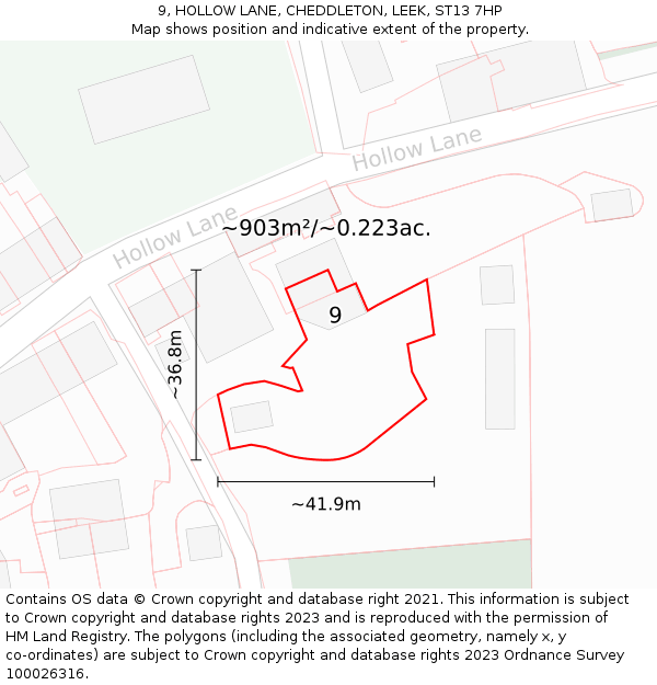 9, HOLLOW LANE, CHEDDLETON, LEEK, ST13 7HP: Plot and title map