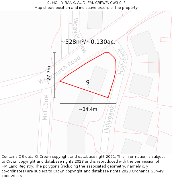 9, HOLLY BANK, AUDLEM, CREWE, CW3 0LF: Plot and title map