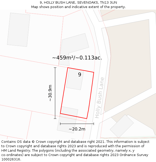 9, HOLLY BUSH LANE, SEVENOAKS, TN13 3UN: Plot and title map