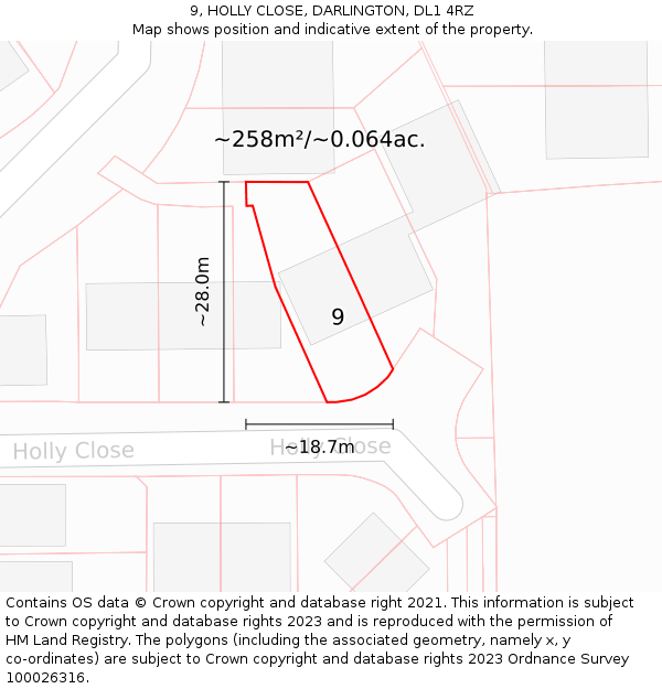 9, HOLLY CLOSE, DARLINGTON, DL1 4RZ: Plot and title map