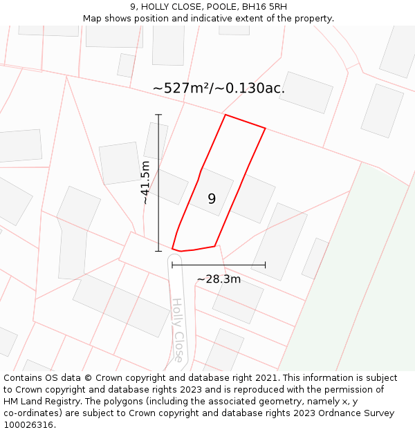 9, HOLLY CLOSE, POOLE, BH16 5RH: Plot and title map