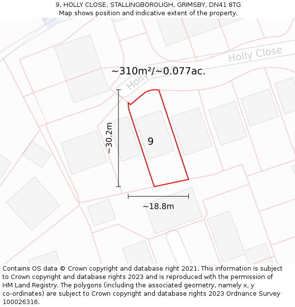 9, HOLLY CLOSE, STALLINGBOROUGH, GRIMSBY, DN41 8TG: Plot and title map