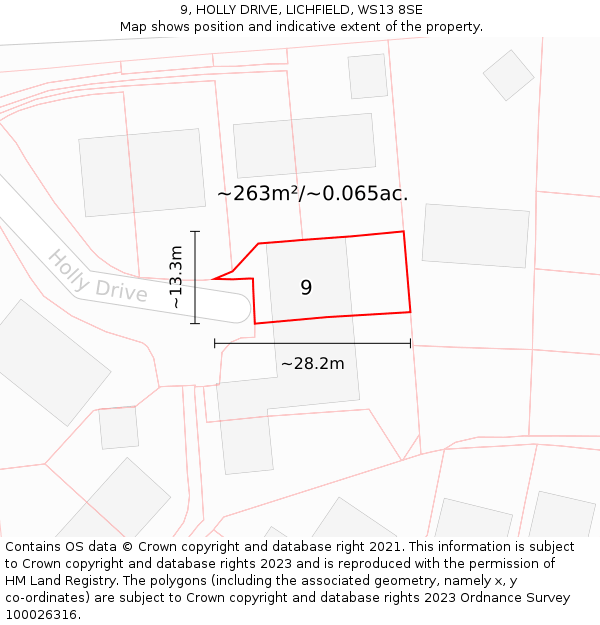 9, HOLLY DRIVE, LICHFIELD, WS13 8SE: Plot and title map