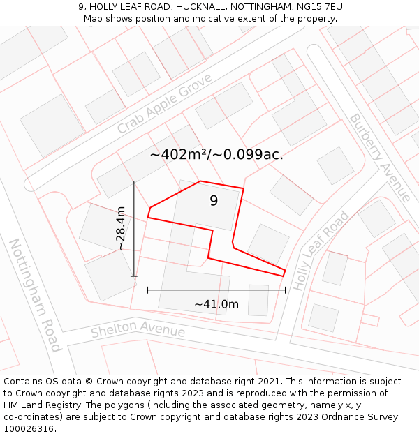 9, HOLLY LEAF ROAD, HUCKNALL, NOTTINGHAM, NG15 7EU: Plot and title map