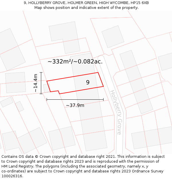 9, HOLLYBERRY GROVE, HOLMER GREEN, HIGH WYCOMBE, HP15 6XB: Plot and title map