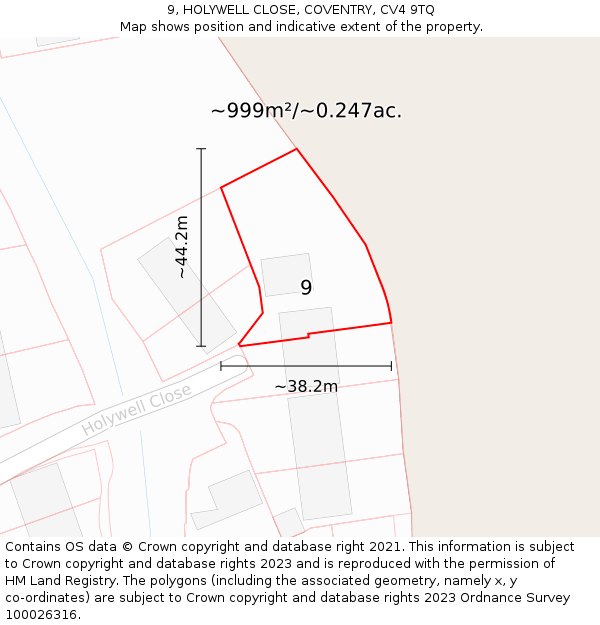 9, HOLYWELL CLOSE, COVENTRY, CV4 9TQ: Plot and title map