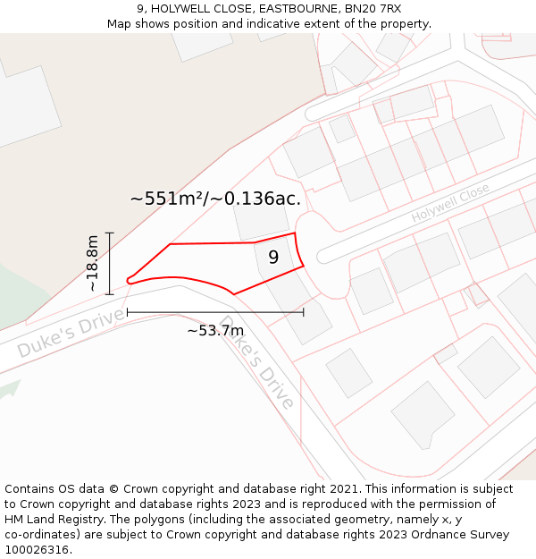 9, HOLYWELL CLOSE, EASTBOURNE, BN20 7RX: Plot and title map