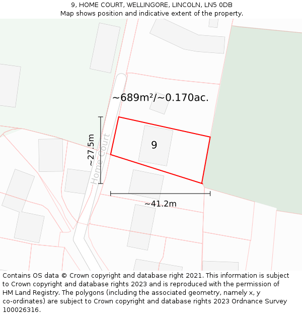 9, HOME COURT, WELLINGORE, LINCOLN, LN5 0DB: Plot and title map