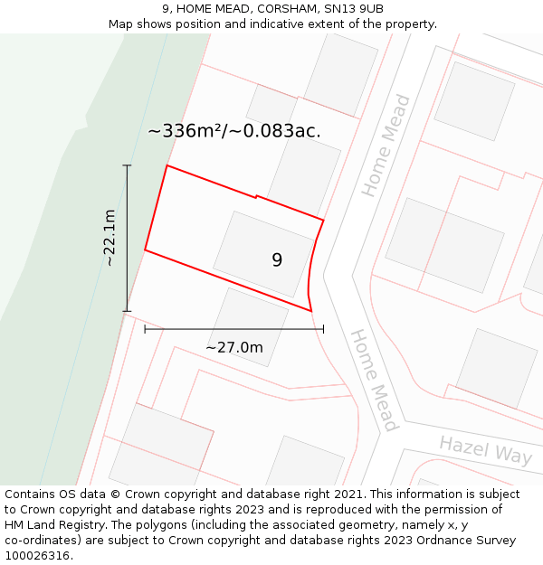 9, HOME MEAD, CORSHAM, SN13 9UB: Plot and title map