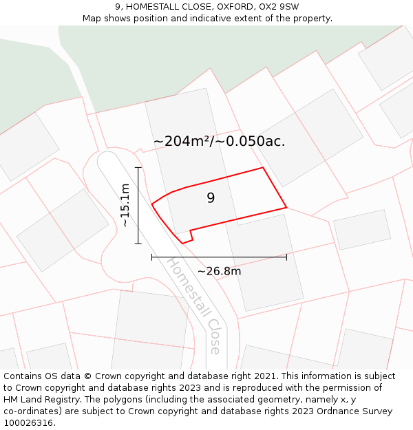 9, HOMESTALL CLOSE, OXFORD, OX2 9SW: Plot and title map