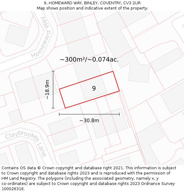 9, HOMEWARD WAY, BINLEY, COVENTRY, CV3 2UR: Plot and title map