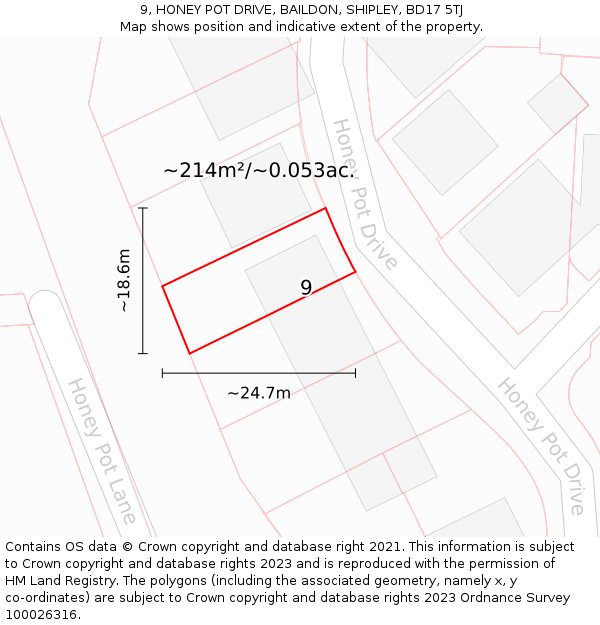 9, HONEY POT DRIVE, BAILDON, SHIPLEY, BD17 5TJ: Plot and title map