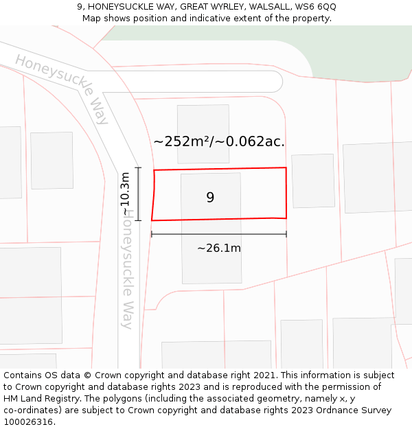 9, HONEYSUCKLE WAY, GREAT WYRLEY, WALSALL, WS6 6QQ: Plot and title map