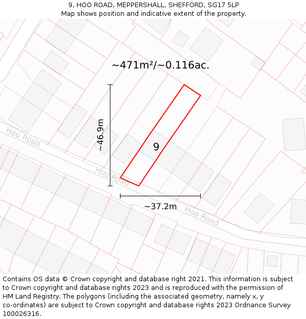 9, HOO ROAD, MEPPERSHALL, SHEFFORD, SG17 5LP: Plot and title map