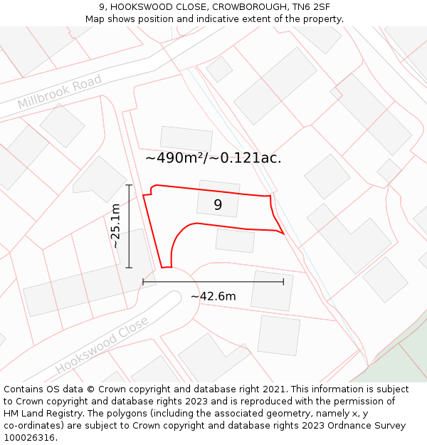 9, HOOKSWOOD CLOSE, CROWBOROUGH, TN6 2SF: Plot and title map