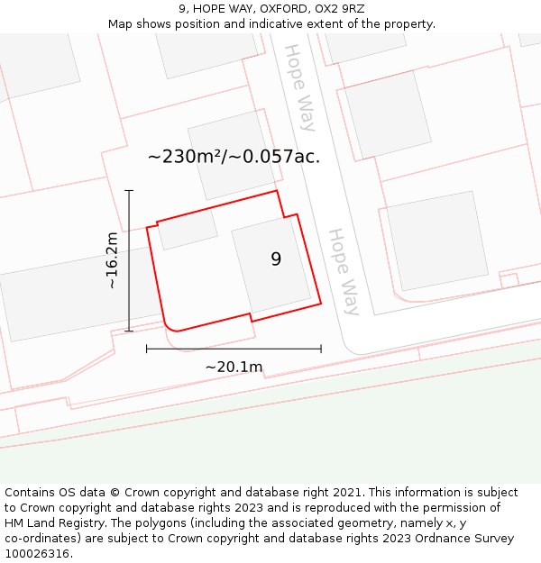 9, HOPE WAY, OXFORD, OX2 9RZ: Plot and title map