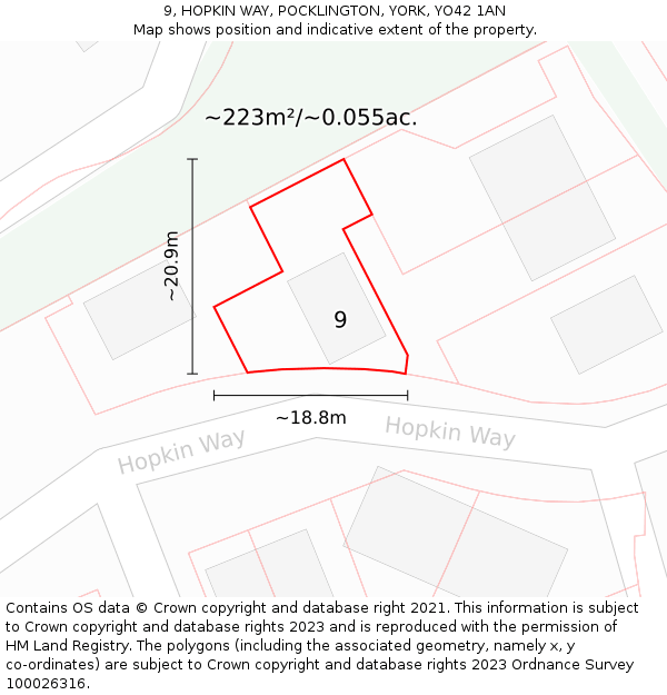 9, HOPKIN WAY, POCKLINGTON, YORK, YO42 1AN: Plot and title map