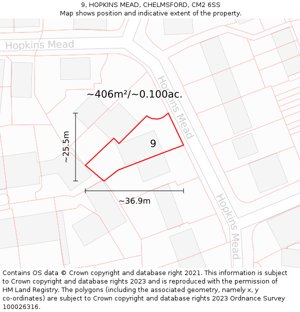 9, HOPKINS MEAD, CHELMSFORD, CM2 6SS: Plot and title map