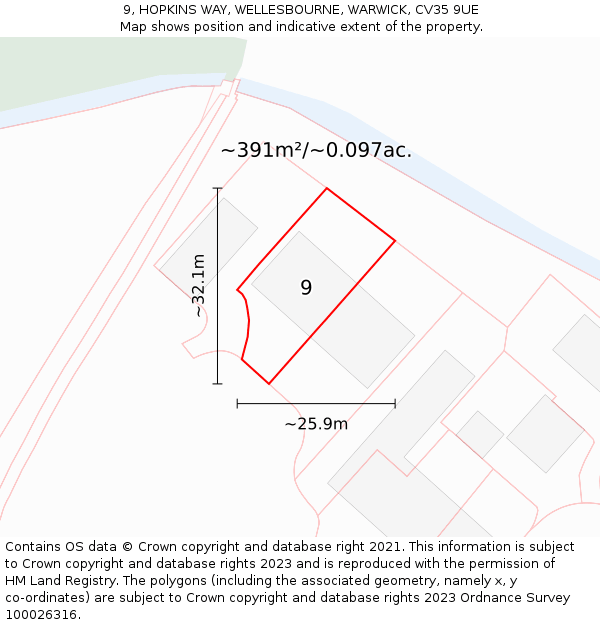 9, HOPKINS WAY, WELLESBOURNE, WARWICK, CV35 9UE: Plot and title map