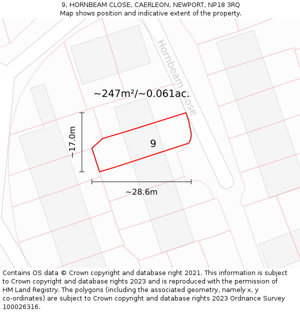 9, HORNBEAM CLOSE, CAERLEON, NEWPORT, NP18 3RQ: Plot and title map