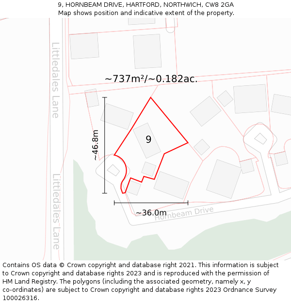 9, HORNBEAM DRIVE, HARTFORD, NORTHWICH, CW8 2GA: Plot and title map