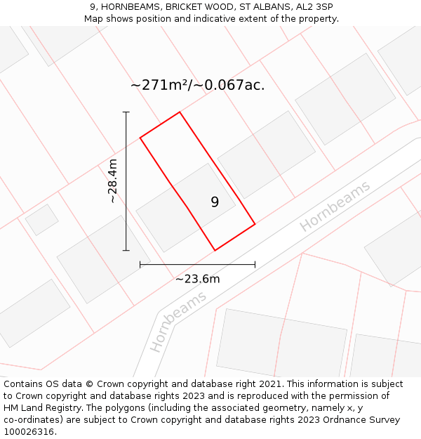 9, HORNBEAMS, BRICKET WOOD, ST ALBANS, AL2 3SP: Plot and title map