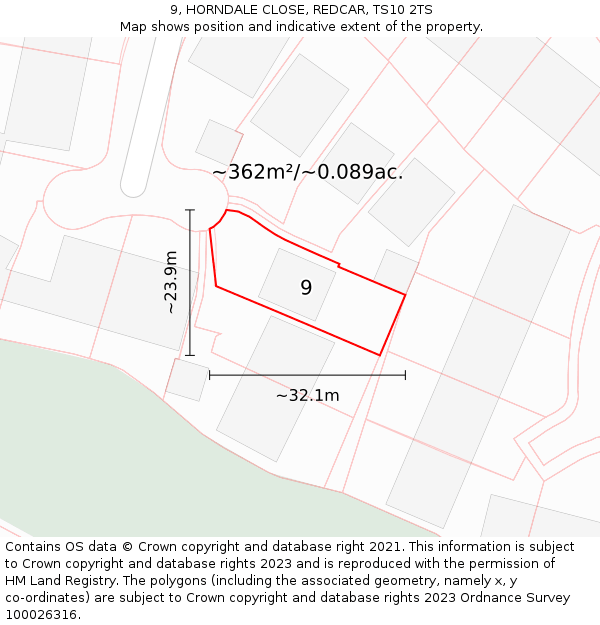 9, HORNDALE CLOSE, REDCAR, TS10 2TS: Plot and title map