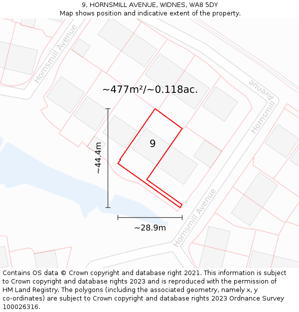 9, HORNSMILL AVENUE, WIDNES, WA8 5DY: Plot and title map