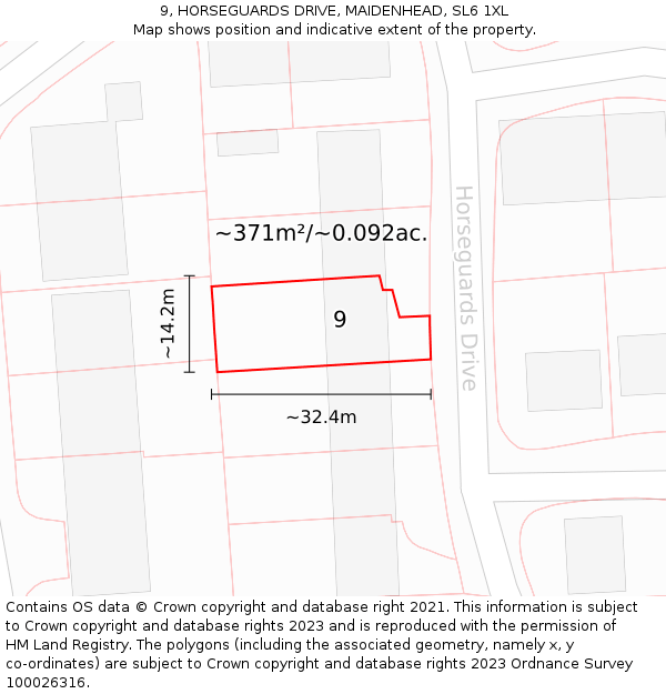 9, HORSEGUARDS DRIVE, MAIDENHEAD, SL6 1XL: Plot and title map