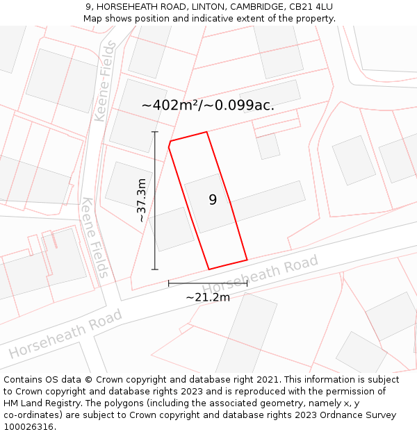 9, HORSEHEATH ROAD, LINTON, CAMBRIDGE, CB21 4LU: Plot and title map